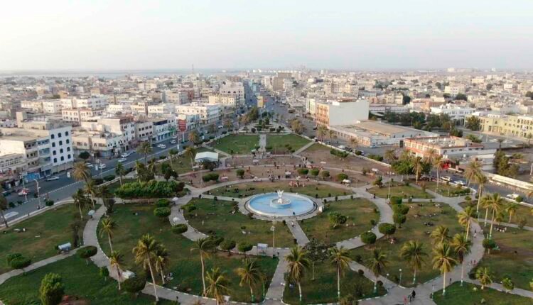 Drone shot of Hudaydah city [round about] street