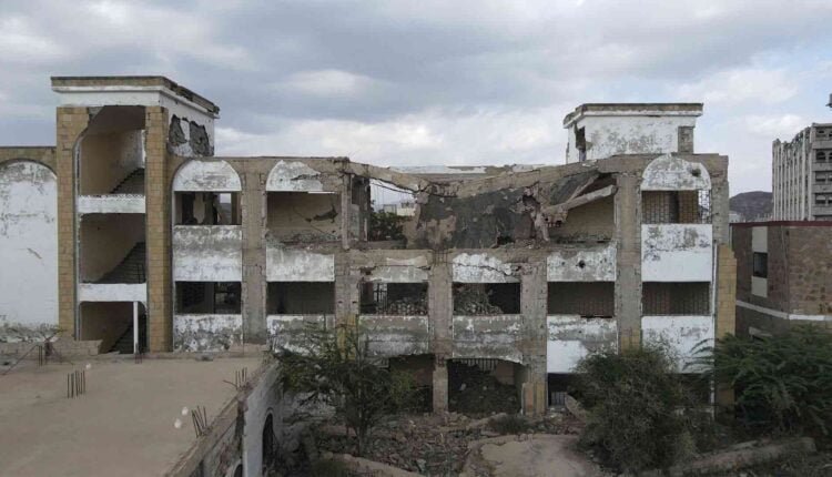 A severely damaged school [Drone] [5]