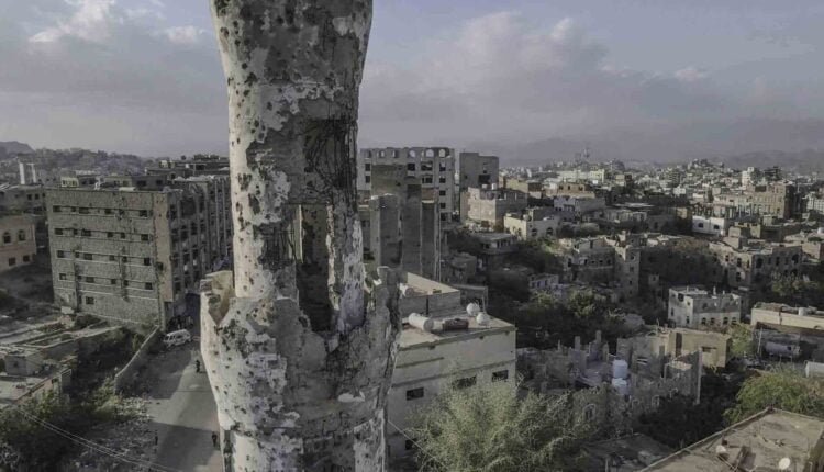 Destroyed Moaque in Taiz city - Drone shot