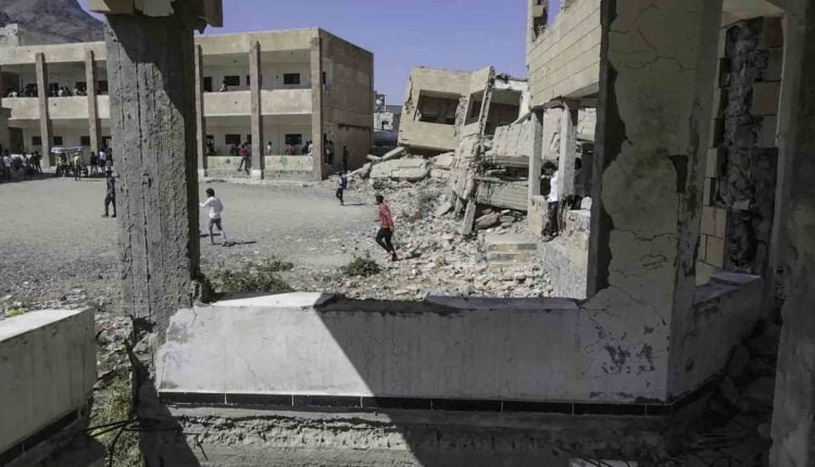 Destroyed School in Taiz city - Drone shot