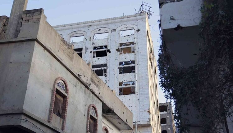 Destroyed building due to conflict in Yemen