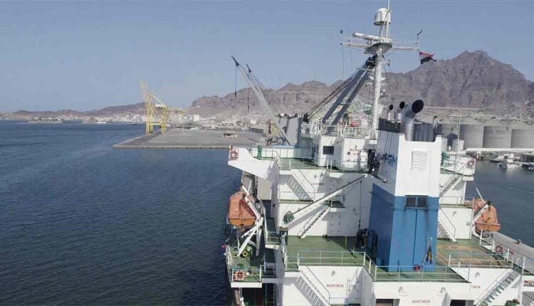 Offloading at sea port [Aerial View]