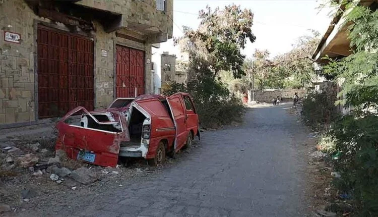 Destroyed car by heavy clashes